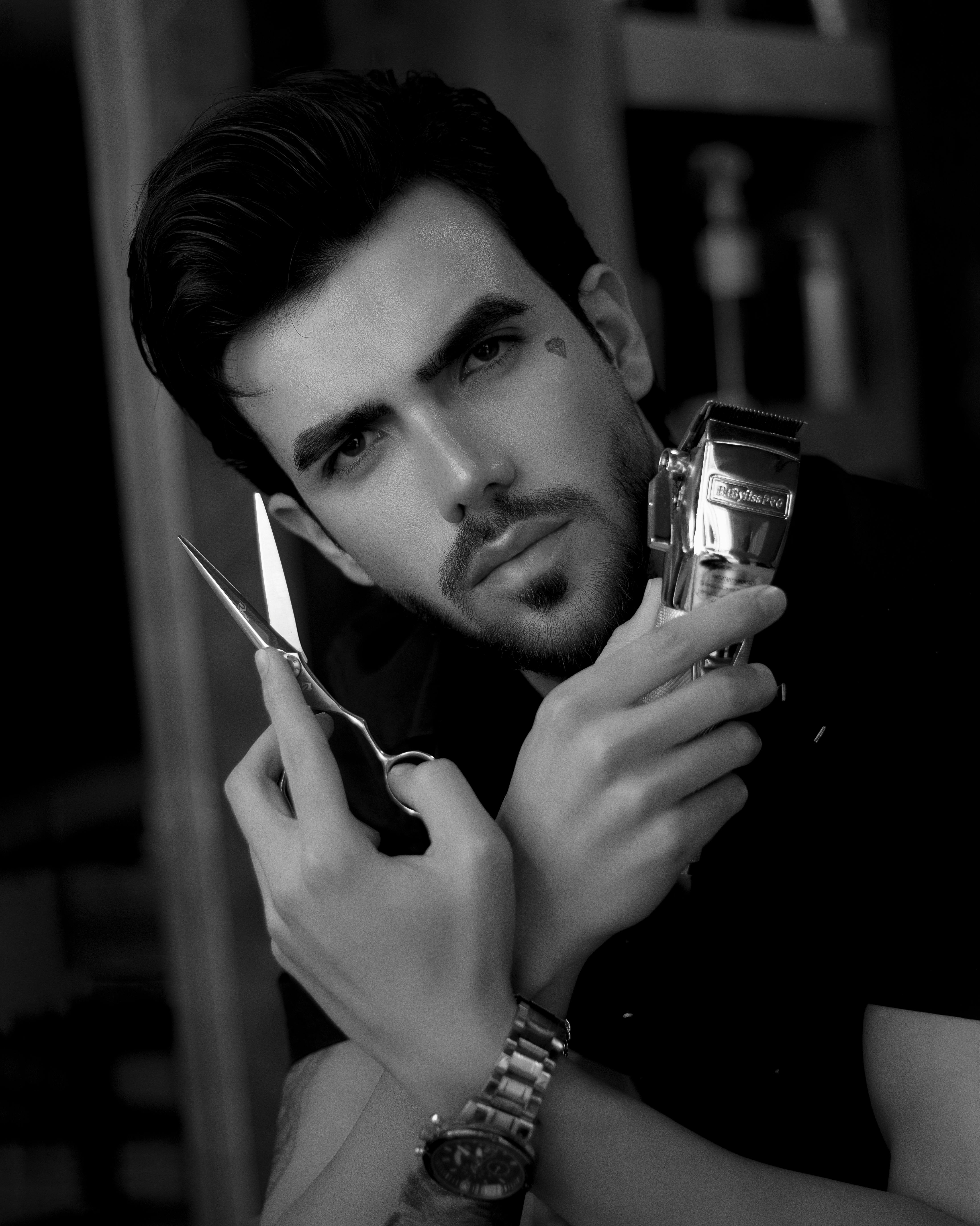 Black and white barber portrait
