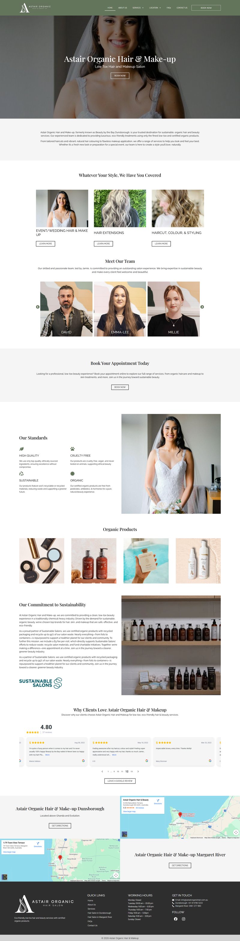 Astair Organic Hair & Beauty website preview